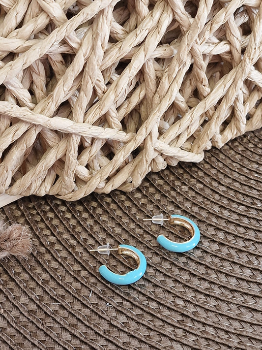 Notre Collection de Bijoux - Boucle d'Oreille Créole Bleu Turquoise