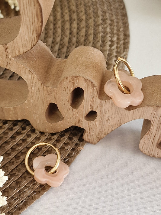 Notre Collection de Bijoux - Boucle d’Oreille Pendante Fleur Vieux Rose