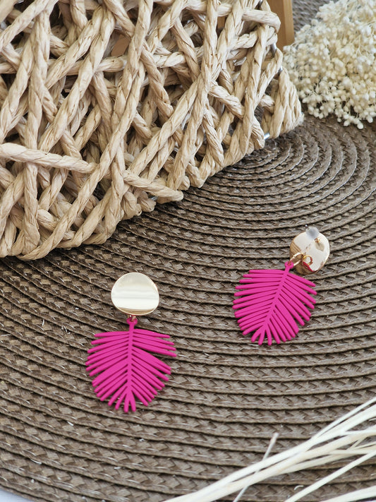 Notre Collection de Bijoux - Boucle d'Oreille Feuille Rose