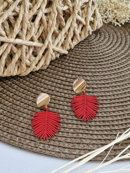 Notre Collection de Bijoux - Boucle d'Oreille Feuille Rouge