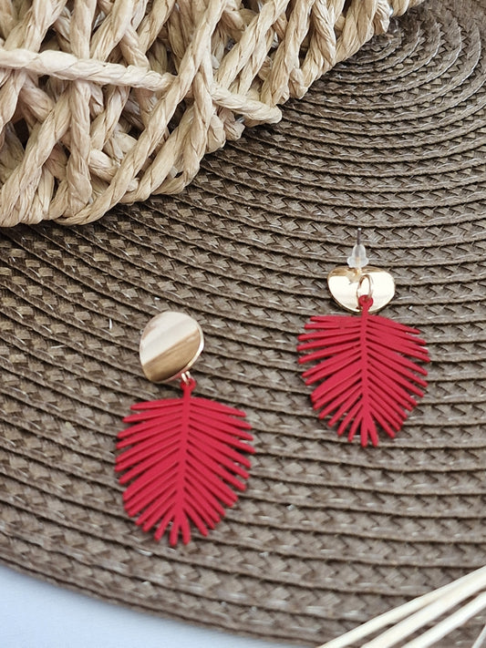 Notre Collection de Bijoux - Boucle d'Oreille Feuille Rouge
