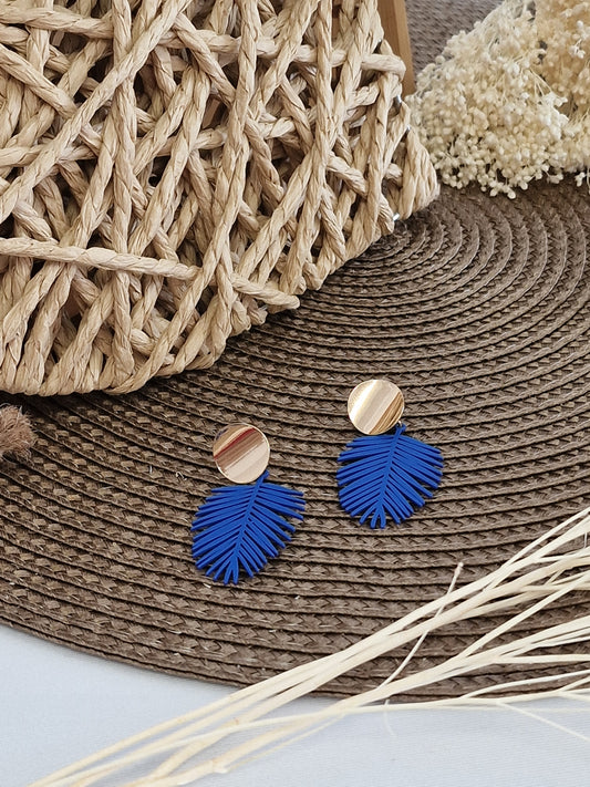 Notre Collection de Bijoux - Boucle d'Oreille Feuille Bleu