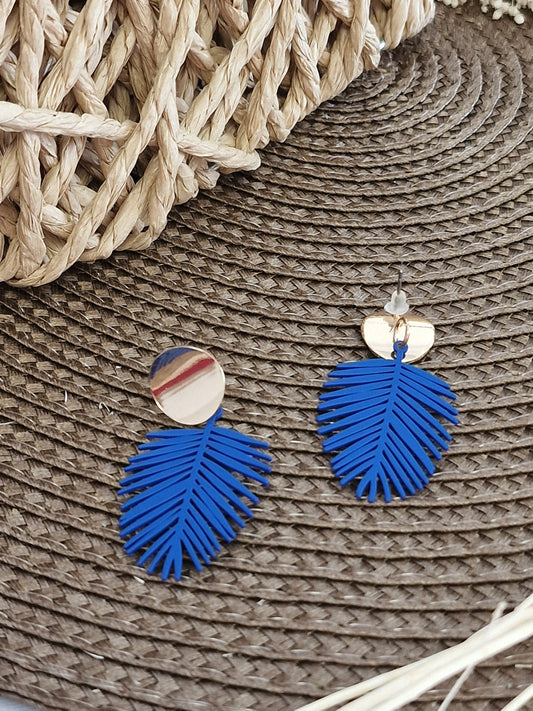 Notre Collection de Bijoux - Boucle d'Oreille Feuille Bleu
