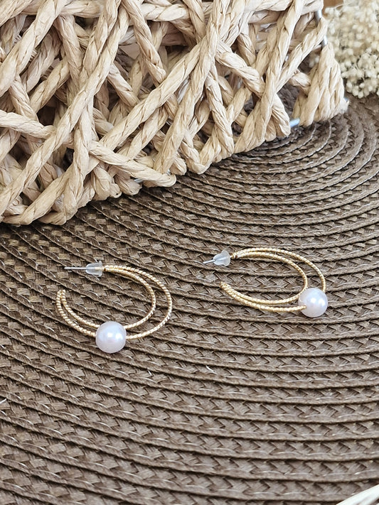 Notre Collection de Bijoux - Boucle d'Oreille Créole Perle Blanche