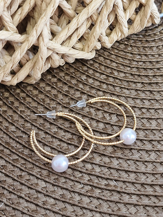 Notre Collection de Bijoux - Boucle d'Oreille Créole Perle Blanche