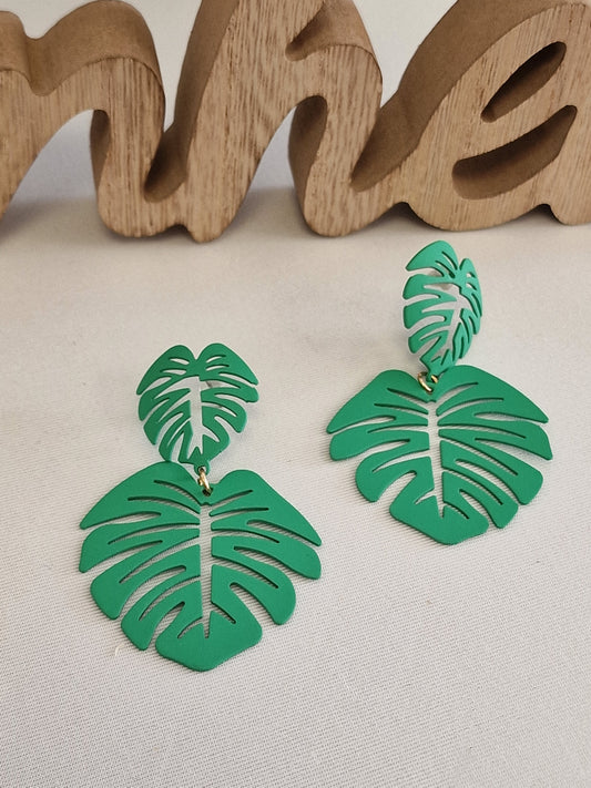 Notre Collection de Bijoux - Boucle d'Oreille Feuille Vert