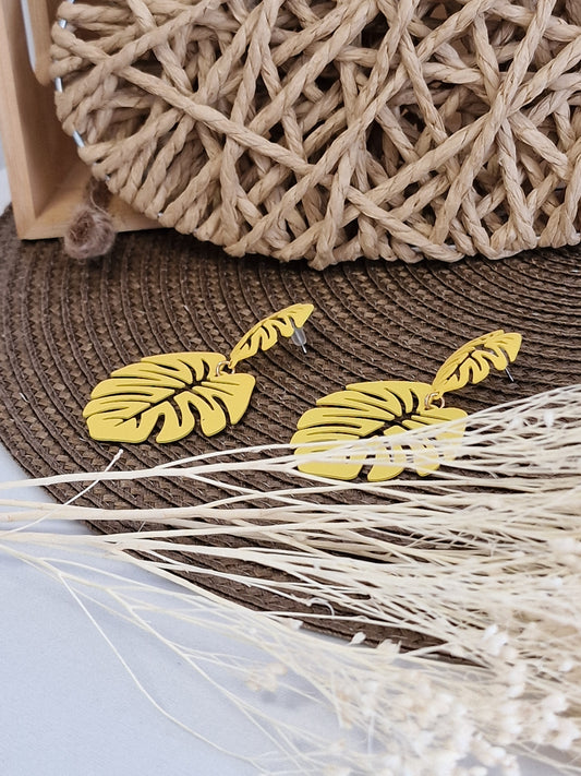 Notre Collection de Bijoux - Boucle d'Oreille Feuille Jaune