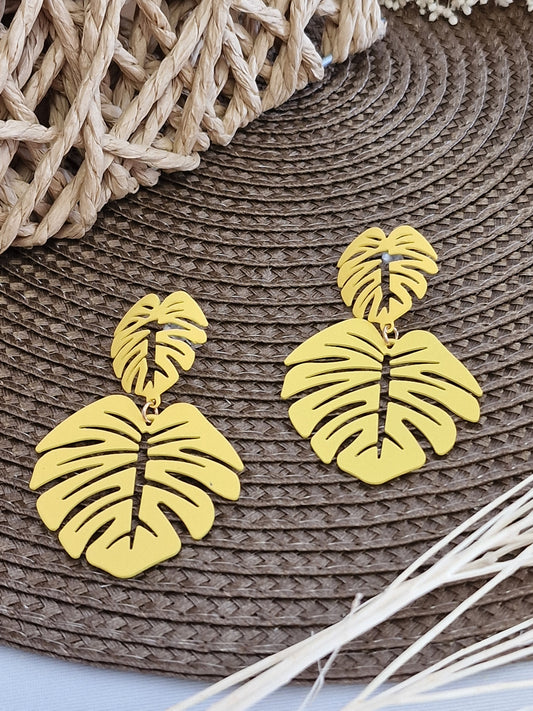 Notre Collection de Bijoux - Boucle d'Oreille Feuille Jaune