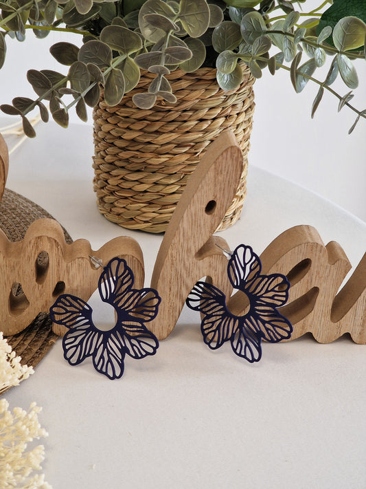 Notre Collection de Bijoux - Boucle d'Oreille Fleur Tropical Bleu Azur