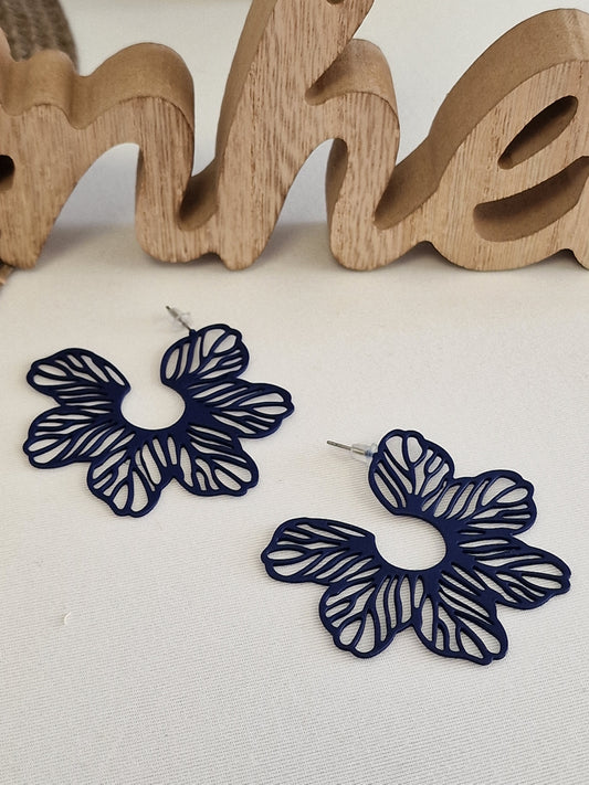 Notre Collection de Bijoux - Boucle d'Oreille Fleur Tropical Bleu Azur