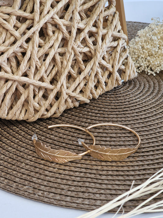 Notre Collection de Bijoux - Boucle d'Oreille Créole Feuille Doré