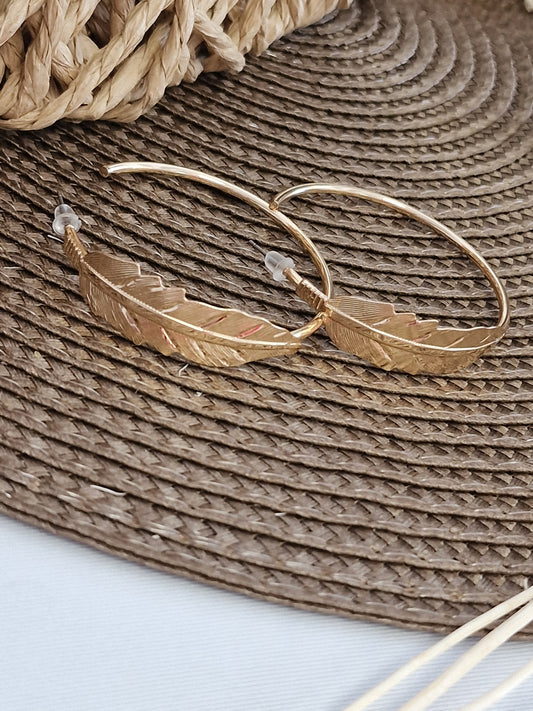 Notre Collection de Bijoux - Boucle d'Oreille Créole Feuille Doré