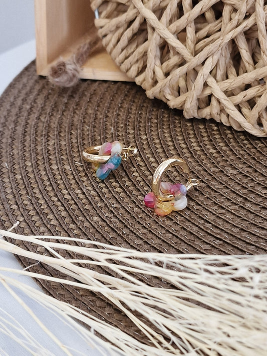 Notre Collection de Bijoux - Boucle d'Oreille Anneau Doré Fleur Colorée