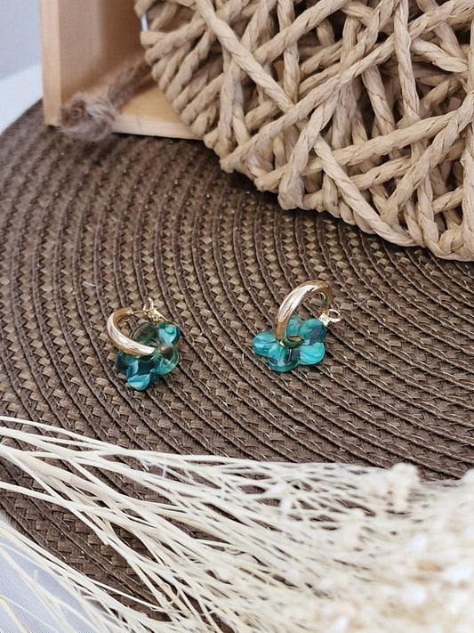 Notre Collection de Bijoux - Boucle d'Oreille Anneau Doré Fleur Verte