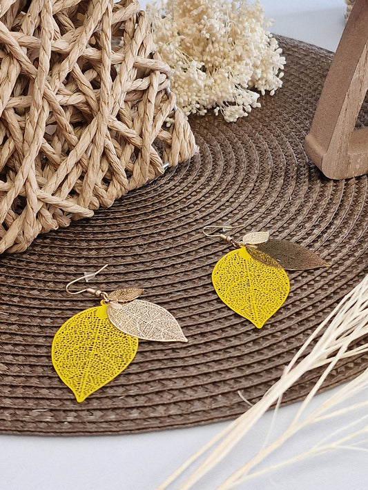 Notre Collection de Bijoux - Boucle d'Oreille Plume Jaune