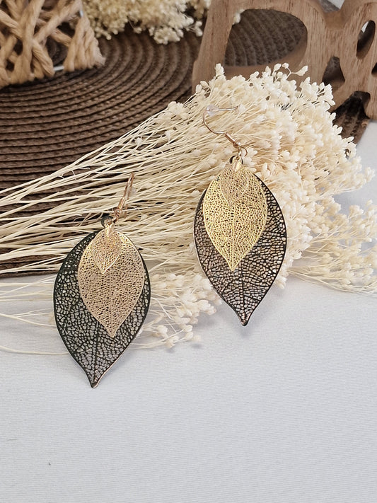 Notre Collection de Bijoux - Boucle d'Oreille Plume Vert