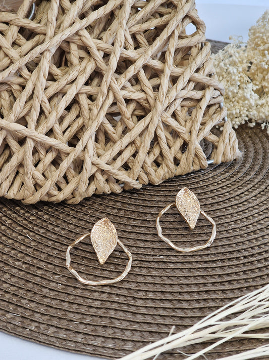 Notre Collection de Bijoux - Boucle d'Oreille Feuille Dorée