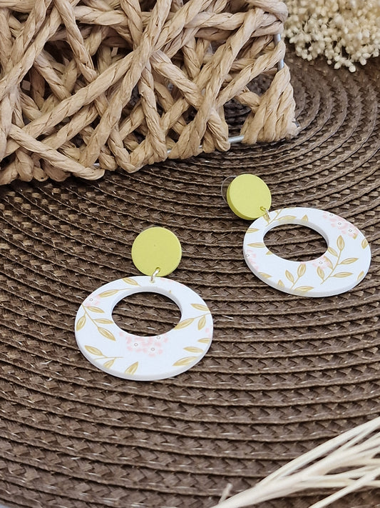 Notre Collection de Bijoux - Boucle d'Oreille Motif Feuille Vert