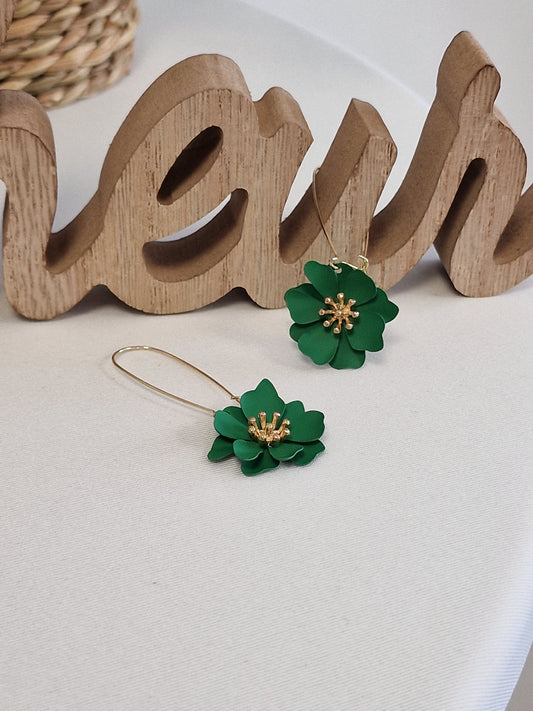 Notre Collection de Bijoux - Boucle d'Oreille Fleur Vert