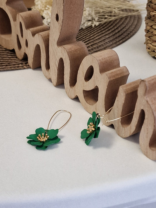 Notre Collection de Bijoux - Boucle d'Oreille Fleur Vert