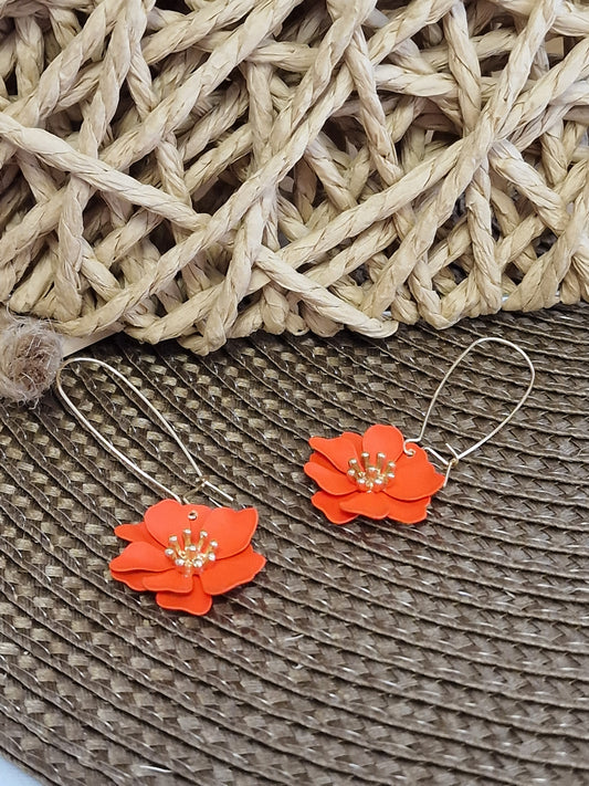 Notre Collection de Bijoux - Boucle d'Oreille Fleur Orange
