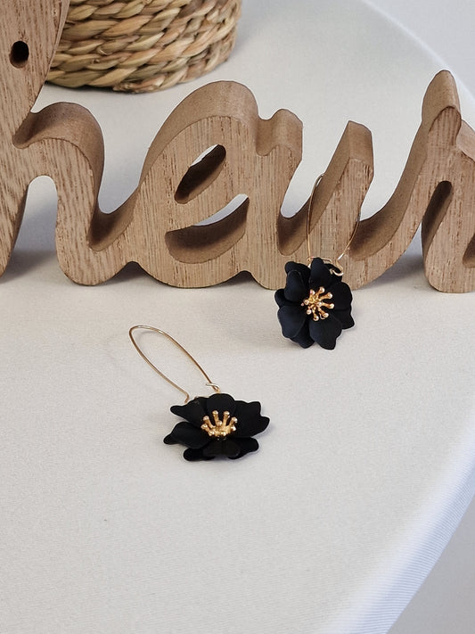 Notre Collection de Bijoux - Boucle d'Oreille Fleur Noir