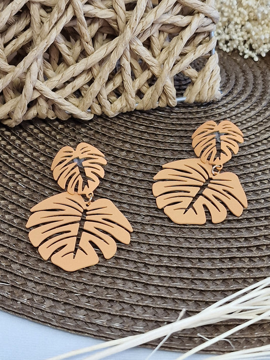 Notre Collection de Bijoux - Boucle d'Oreille Feuille Orangé