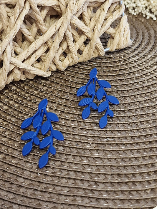 Notre Collection de Bijoux - Boucle d'Oreille Feuille Bleu Azur