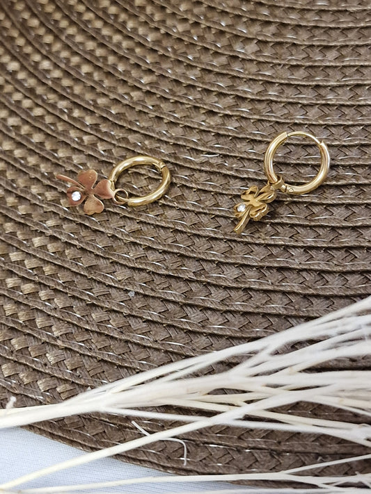 Notre Collection de Bijoux - Boucle d'Oreille Trèfle Doré