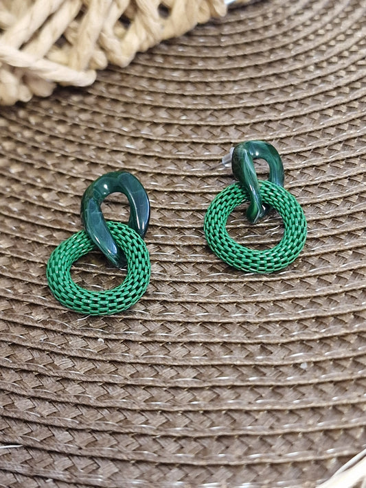 Notre Collection de Bijoux - Boucle d'Oreille Cercle Vert Sapin