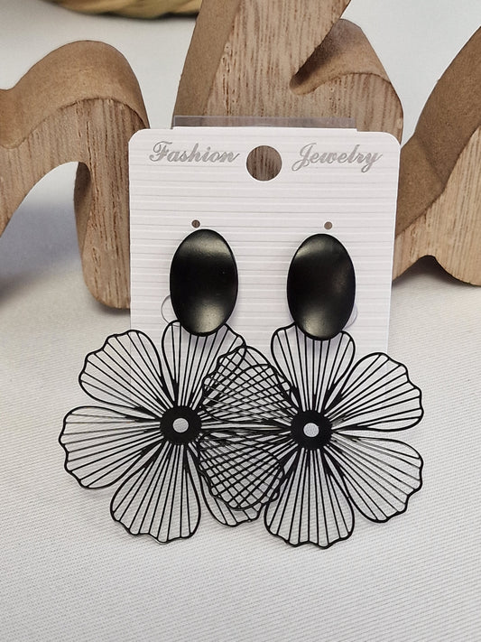 Notre Collection de Bijoux - Boucle d'Oreille Fleur Tropical Noir