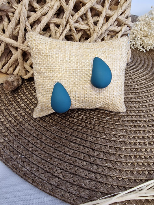 Notre Collection de Bijoux - Boucle d'Oreille Goutte d'Eau Bleu Canard