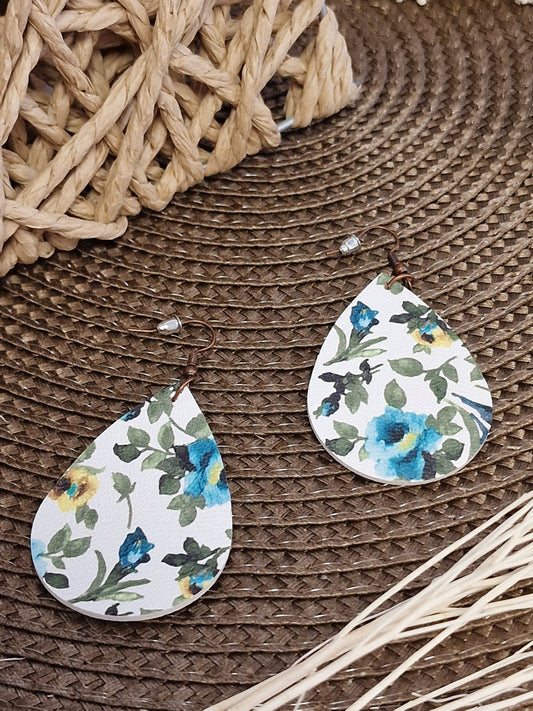 Notre Collections de Bijoux - Boucle d'Oreille Fleur Bleu Turquoise