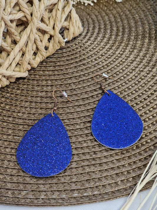 Notre Collection de Bijoux - Boucle d'Oreille Bleu Pailletée