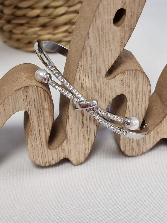 Notre Collection de Bijoux - Bracelet Argenté Perle Blanche