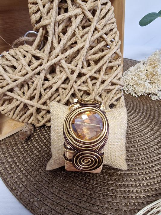 Notre Collection de Bijoux - Bracelet Doré avec Pierre Marron