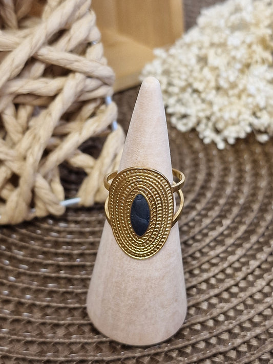 Notre Collection de Bijoux - Bague Dorée Ovale Noir