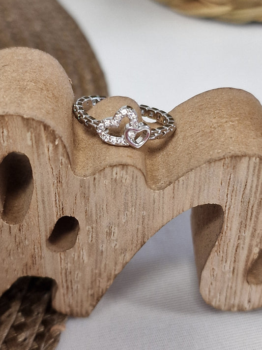 Notre Collection de Bijoux - Bague Cœur à Strass Argenté