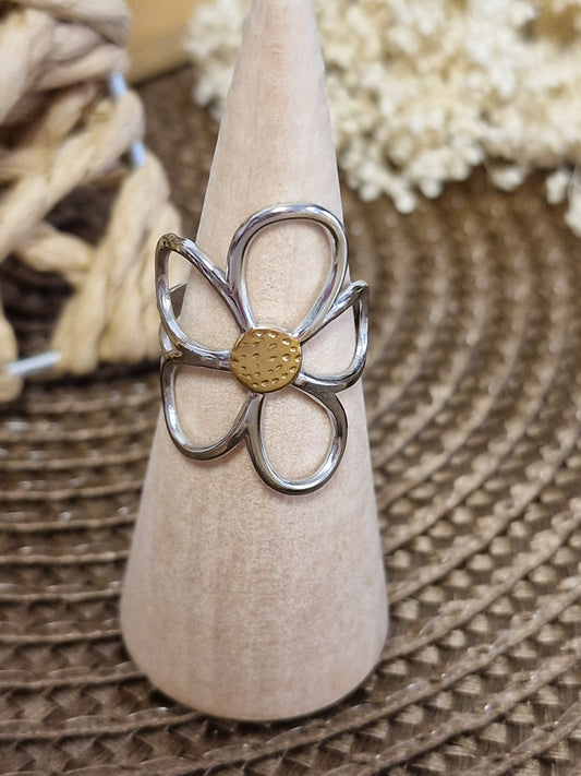 Notre Collection de Bijoux - Bague Pâquerette Argentée Dorée
