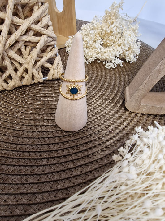 Notre Collection de Bijoux - Bague Dorée Soleil Vert