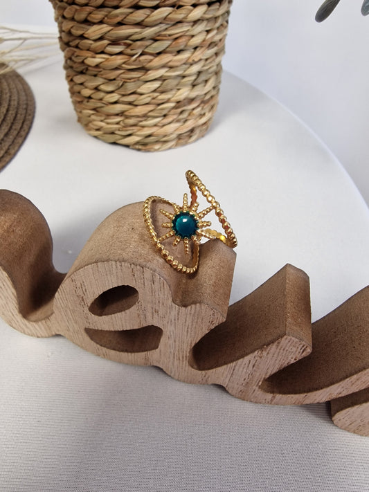 Notre Collection de Bijoux - Bague Dorée Soleil Vert
