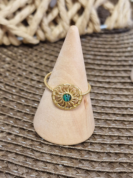 Notre Collection de Bijoux - Bague Grec Doré Vert