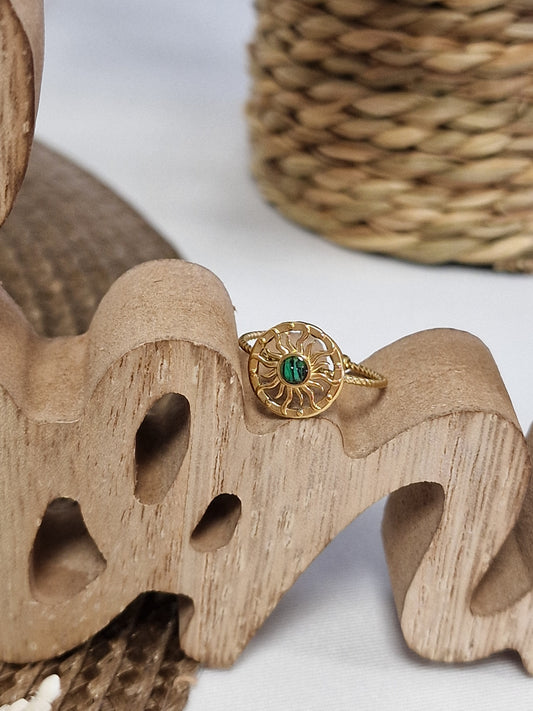 Notre Collection de Bijoux - Bague Grec Doré Vert