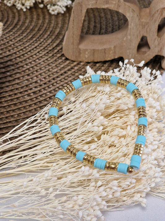 Notre Collection de Bijoux - Bracelet Ado Bohème Bleu Turquoise et Doré