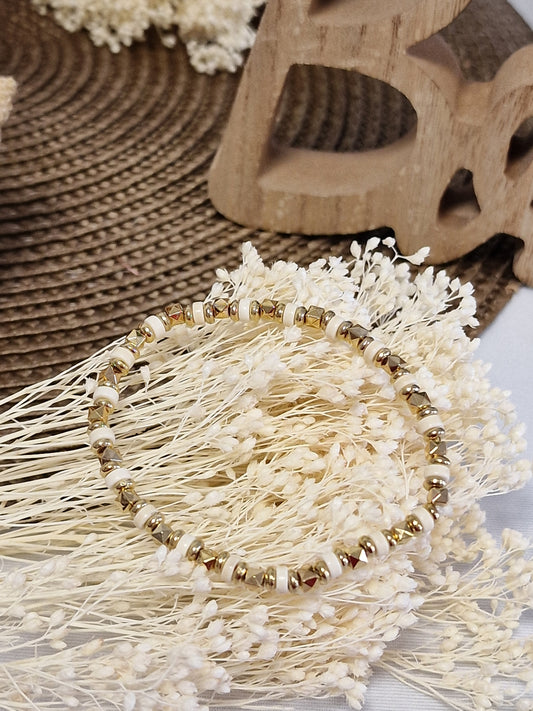 Notre Collection de Bijoux - Bracelet Ado Bohème Doré et Beige