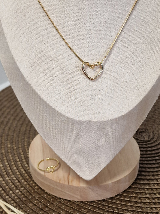 Notre Collection de Bijoux - Parure Pendentif Cœur et Bague Doré