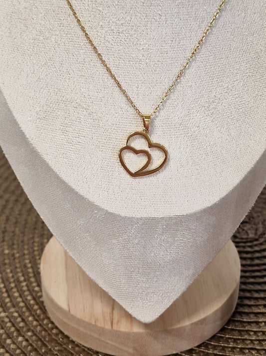 Notre Collection de Bijoux - Parure Pendentif et Boucle Oreille Double Cœur