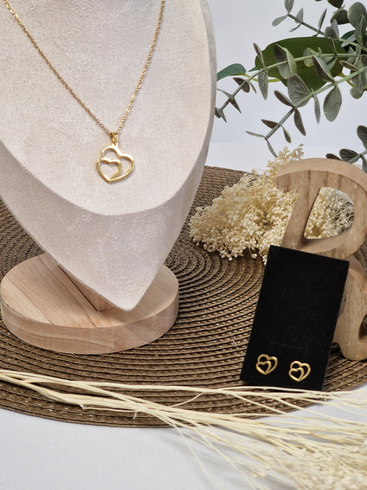 Notre Collection de Bijoux - Parure Pendentif et Boucle Oreille Double Cœur