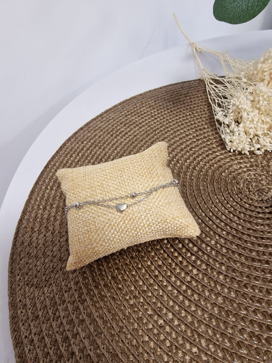 Notre Collection de Bijoux - Bracelet de Cheville Argenté Perle et Cœur