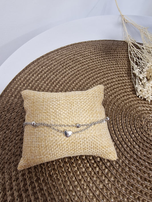 Notre Collection de Bijoux - Bracelet de Cheville Argenté Perle et Cœur